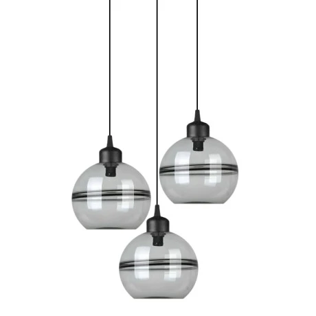 GLASS GREY PENDANT W 3 GLASS BALLS D15x13CM