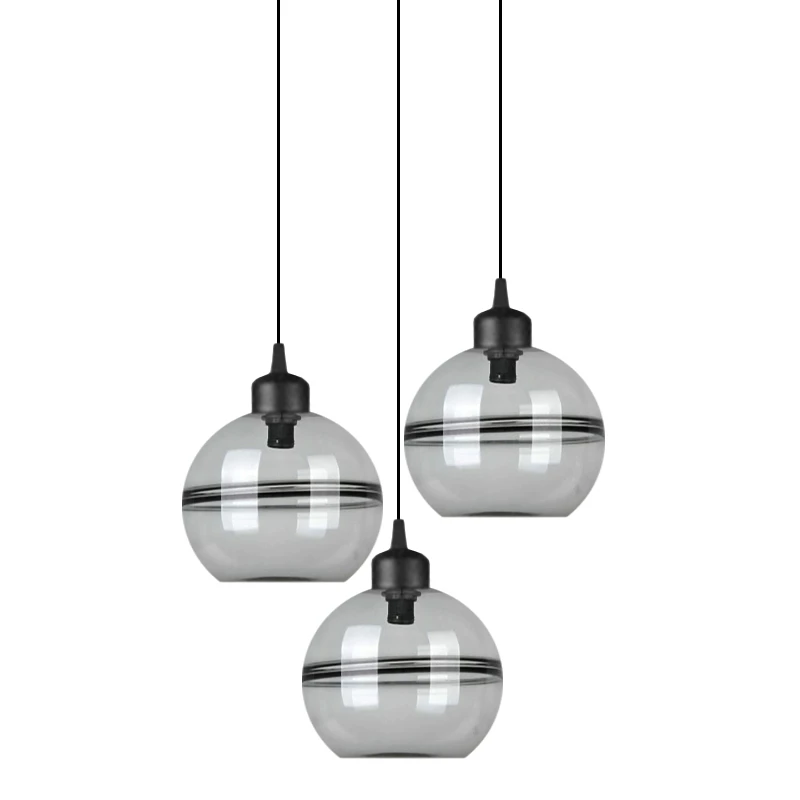 GLASS GREY PENDANT W 3 GLASS BALLS D15x13CM