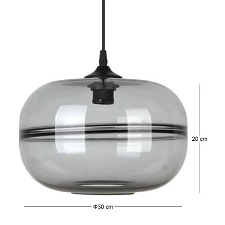 GLASS GREY PENDANT D30x20CM