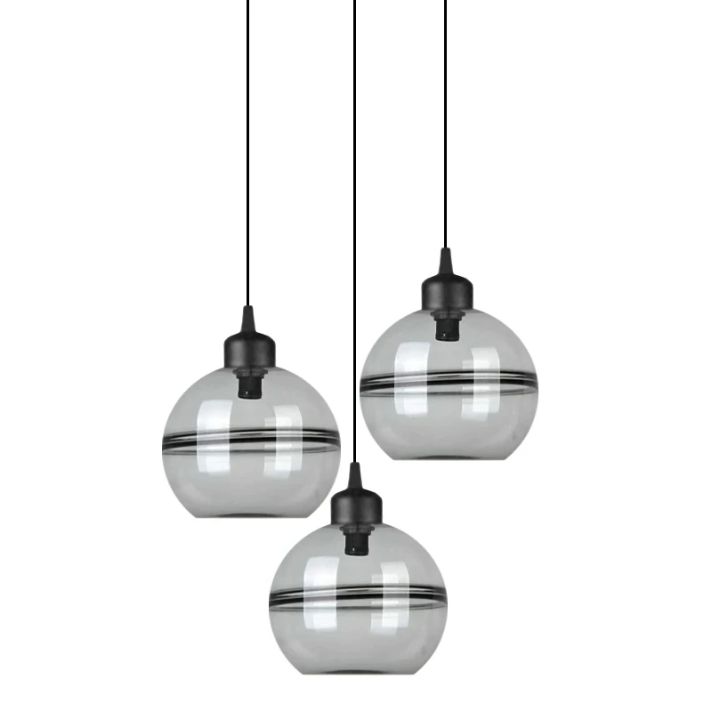 GLASS GREY PENDANT W 3 GLASS BALLS D15x13CM