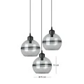 GLASS GREY PENDANT W 3 GLASS BALLS D15x13CM