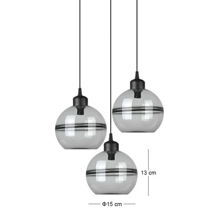 GLASS GREY PENDANT W 3 GLASS BALLS D15x13CM