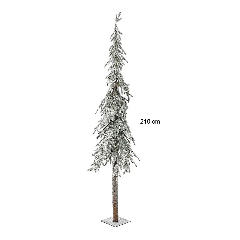 CHRISTMAS FROSTED PENCIL TREE 210CM WITH REAL WOOD TRUNK ON METAL BASE