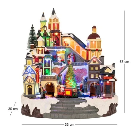 XMAS LIGHTED VILLAGE WITH ANIMATED TRAIN INCLUDING  ADAPTOR 33X30X37CM