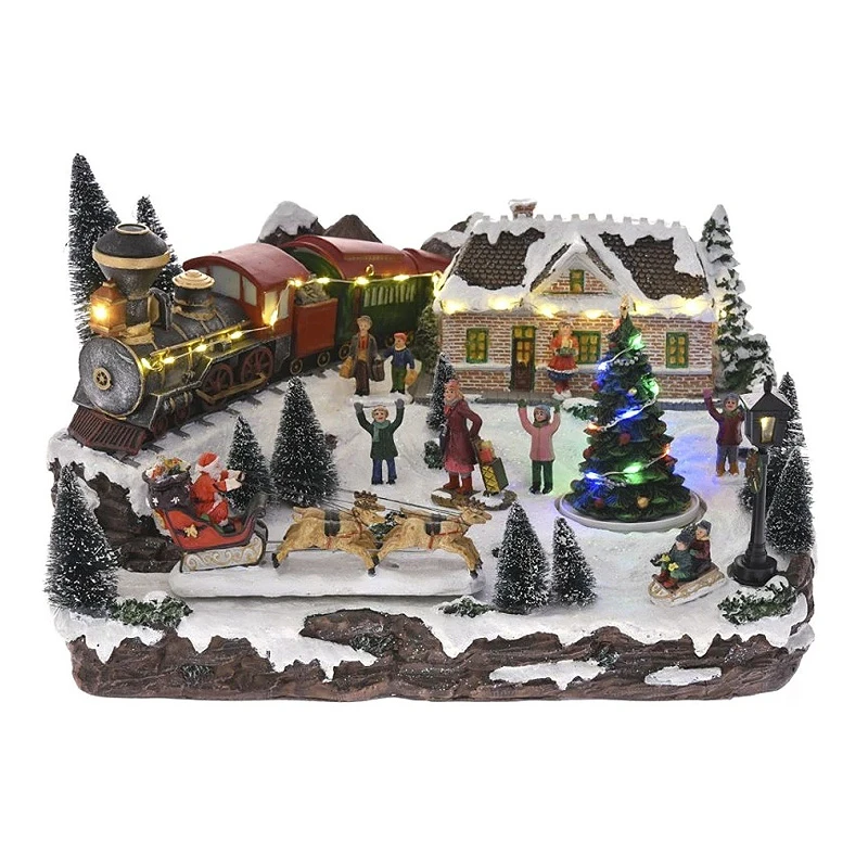 CHRISTMAS VILLAGE ANIMATED WITH LIGHTS MUSIC AND A ROTATING TREE 36X28X23CM
