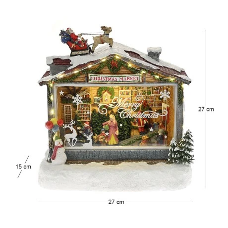 ΧΡΙΣΤΟΥΓΕΝΝΙΑΤΙΚΟ ΜΑΓΑΖΙ CHRISTMAS MARKET ΜΕ ΦΩΣ ΚΙΝΗΣΗ ΚΑΙ ΜΟΥΣΙΚΗ 27Χ15Χ27ΕΚ ΡΕΥΜΑΤΟΣ