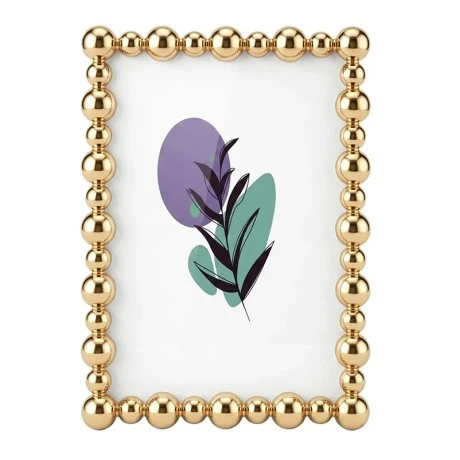 GOLD METAL PHOTO FRAME WITH PEARLS 17Χ12CM
