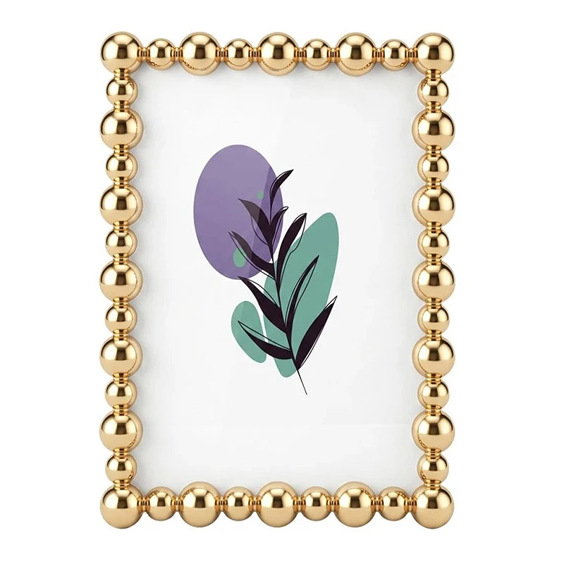 GOLD METAL PHOTO FRAME WITH PEARLS 17Χ12CM