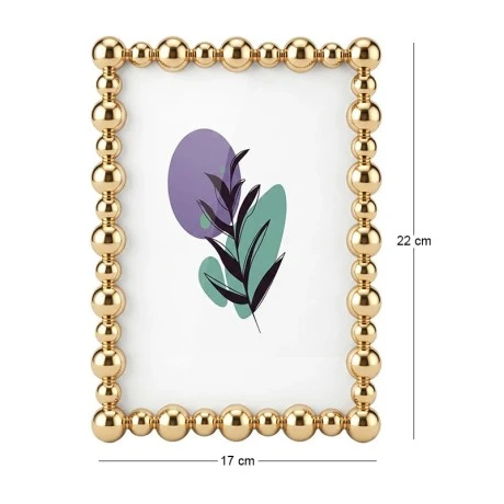 GOLD METAL PHOTO FRAME WITH PEARLS 17Χ12CM