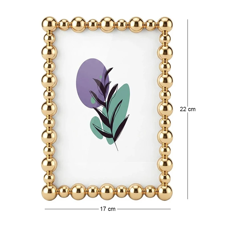 GOLD METAL PHOTO FRAME WITH PEARLS 17Χ12CM