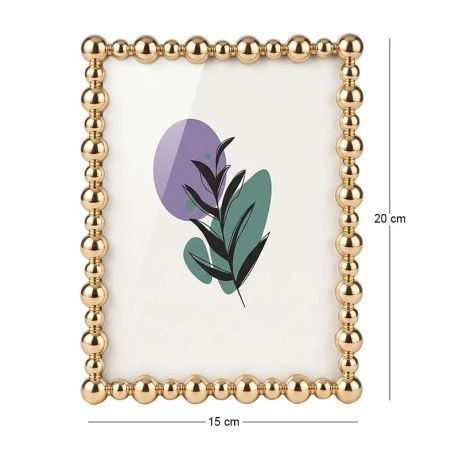 GOLD METAL PHOTO FRAME WITH PEARLS 20Χ15CM
