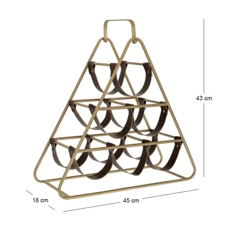 GOLD METAL WIINE RACK WITH 6 LEATHER CASES 45X18X43CM