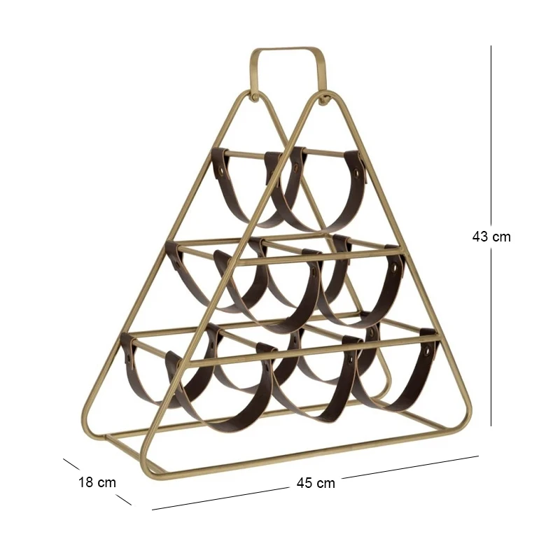 GOLD METAL WIINE RACK WITH 6 LEATHER CASES 45X18X43CM