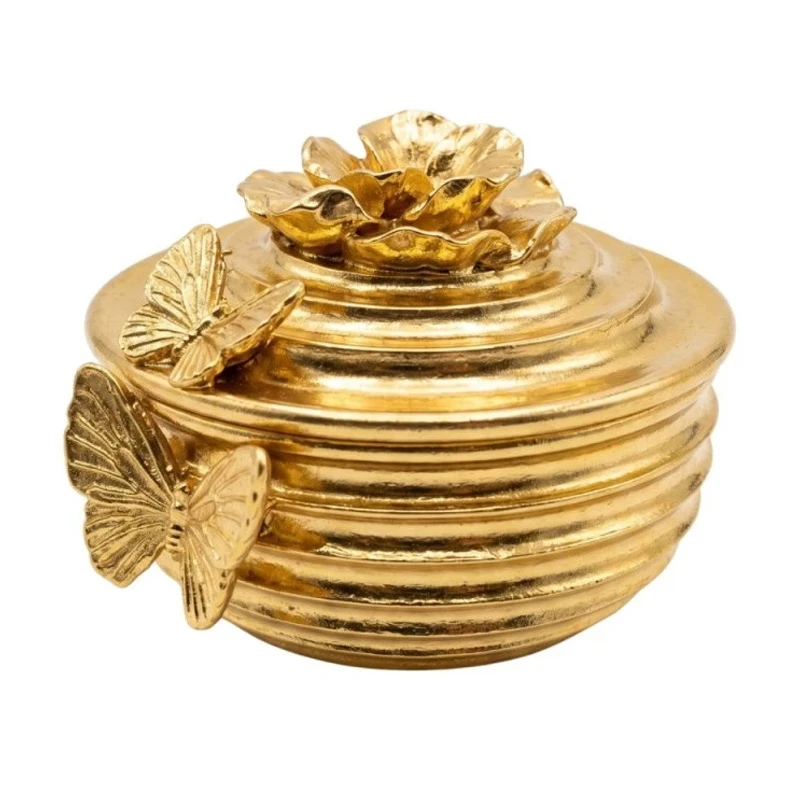 GOLD RESIN EMBOSSED BUTTERFLY TRINKET BOX WITH D10X7CM