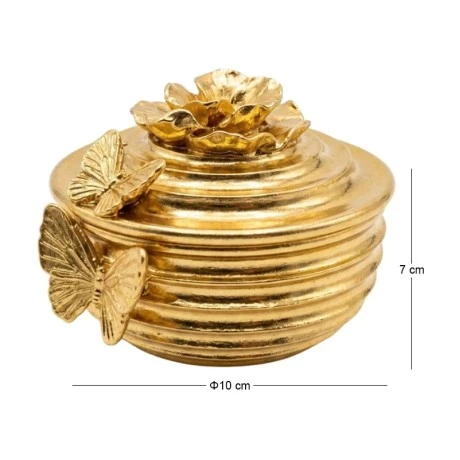 GOLD RESIN EMBOSSED BUTTERFLY TRINKET BOX WITH D10X7CM