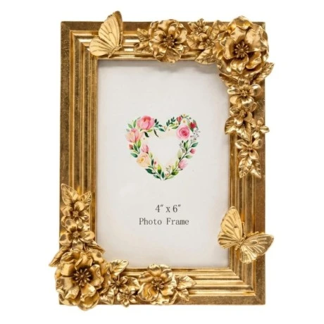 GOLD RESIN EMBOSSED BUTTERFLY PHOTO FRAME 10X15CM