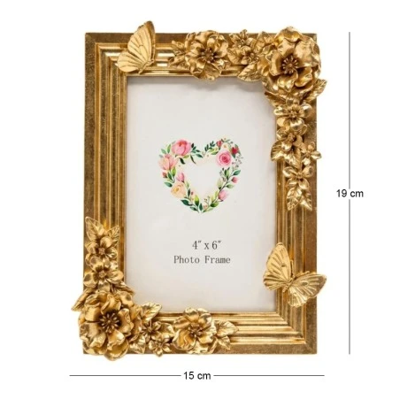 GOLD RESIN EMBOSSED BUTTERFLY PHOTO FRAME 10X15CM