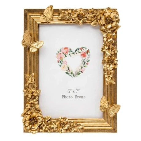 GOLD RESIN EMBOSSED BUTTERFLY PHOTO FRAME 13X18CM