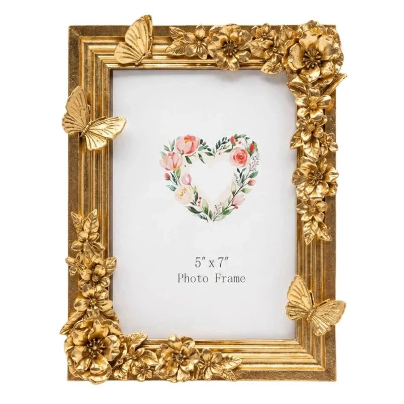 GOLD RESIN EMBOSSED BUTTERFLY PHOTO FRAME 13X18CM