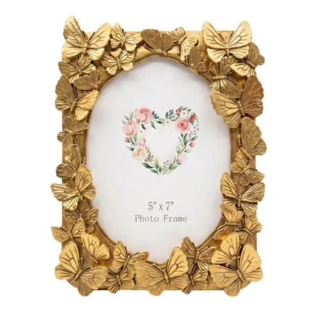 GOL RESIN PHOTO FRAME WITH EMBOSSED BUTTERFLY 13X10X7CM