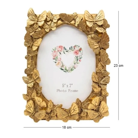 GOL RESIN PHOTO FRAME WITH EMBOSSED BUTTERFLY 13X10X7CM