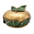 GOLD RESIN EMBOSSED GREEN LEAF TRINKET BOX D12X8CM