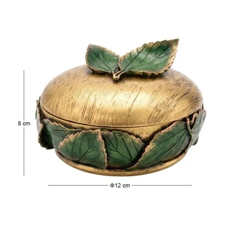 GOLD RESIN EMBOSSED GREEN LEAF TRINKET BOX D12X8CM