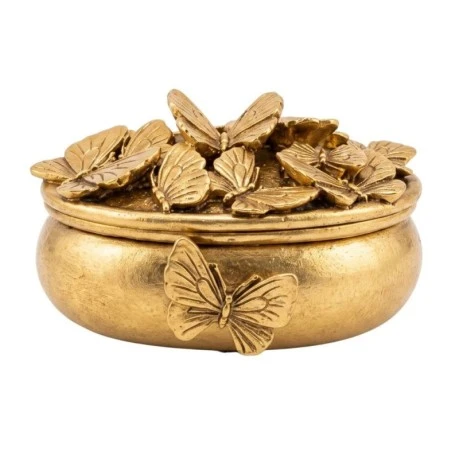 GOLD RESIN EMBOSSED BUTTERFLY TRINKET BOX 12X10X7CM