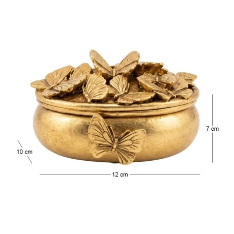 GOLD RESIN EMBOSSED BUTTERFLY TRINKET BOX 12X10X7CM