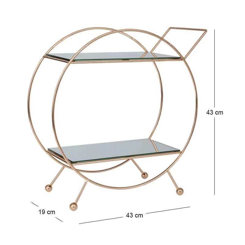 GOLD TWO-STORY METAL PLATE WITH MIRROR D39,5X17X43CM
