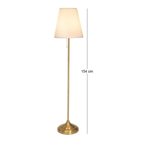 GOLD METAL FLOOR LAMP WITH WHITE HAT AND CHAIN SWITCH 154CM