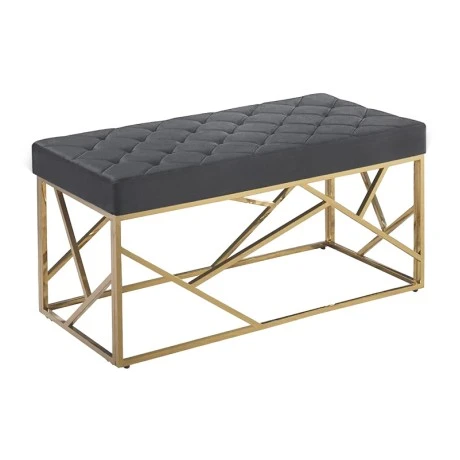 GOLD STAINLESS STEEL BENCH 97X44X48 CM WITH BLACK VELVET SEAT