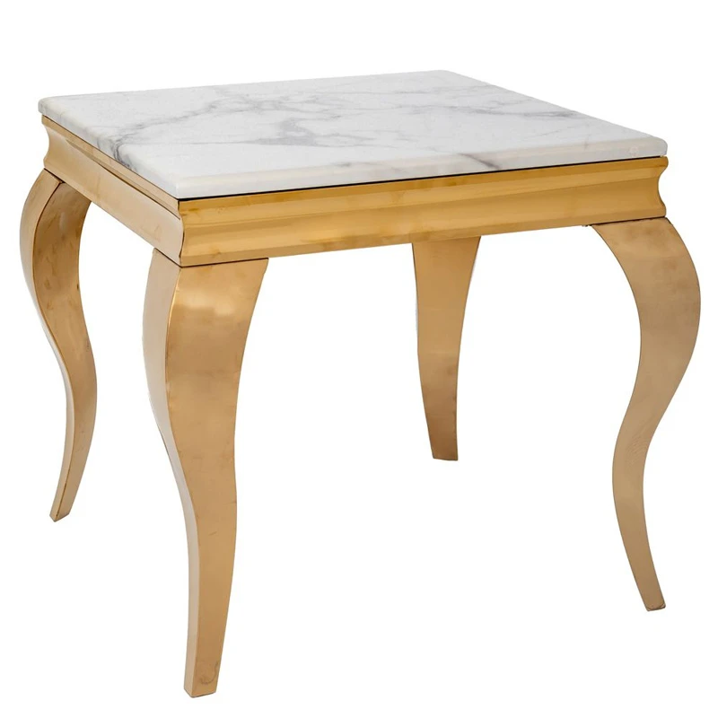 GOLD METAL TABLE WITH WHITE MARBLE SURFACE 50X50X50CM