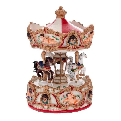 XMAS RESIN WINDING CAROUSEL IN GOLD COLOR WITH HORSES, MUSIC AND MOVEMENT D12X16,5CM