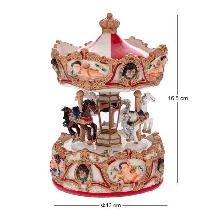 XMAS RESIN WINDING CAROUSEL IN GOLD COLOR WITH HORSES, MUSIC AND MOVEMENT D12X16,5CM
