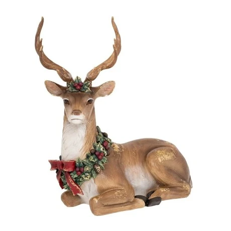 XMAS RESIN SITTING DEER IN GOLD COLOR 36X21X40,5CM