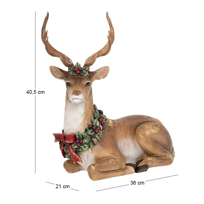 XMAS RESIN SITTING DEER IN GOLD COLOR 36X21X40,5CM
