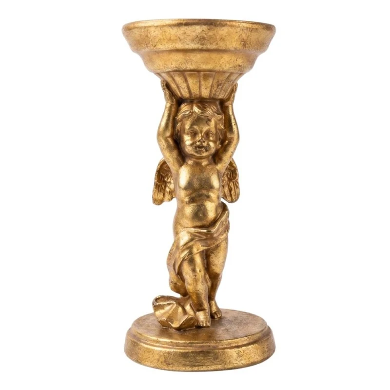 GOLD RESIN ANGEL CANDLEHOLDER D9X19CM