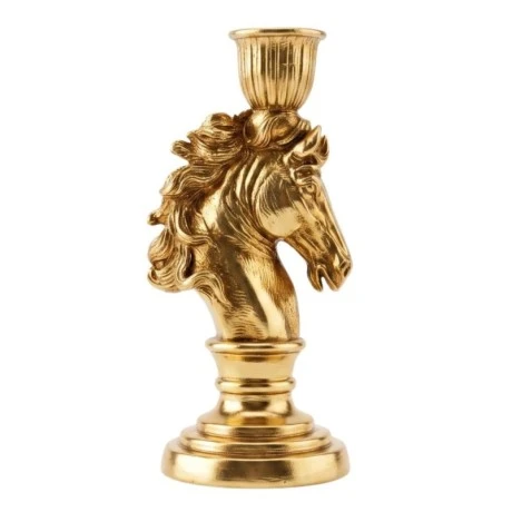 GOLD RESIN HORSE CANDLEHOLDER 10X9X18CM