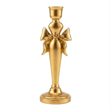 GOLD RESIN CANDLEHOLDER WITH BOW D9X25CM