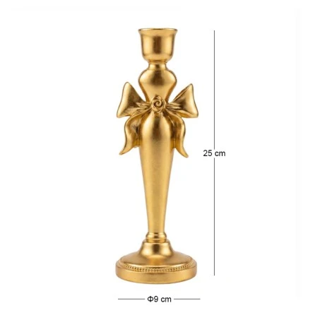 GOLD RESIN CANDLEHOLDER WITH BOW D9X25CM