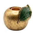GOLD RESIN GREEN LEAF EMBOSSED CANDLEHOLDER 7X6X6CM