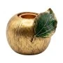 GOLD RESIN GREEN LEAF EMBOSSED CANDLEHOLDER 7X6X6CM