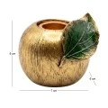 GOLD RESIN GREEN LEAF EMBOSSED CANDLEHOLDER 7X6X6CM