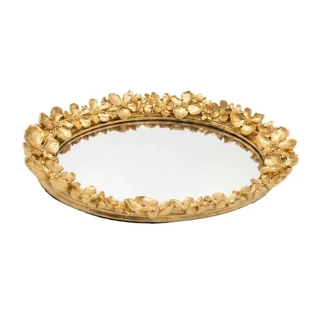 GOLD RESIN TRAY WITH EMBOSSED FLOWERS 26,5X19X3,5CM