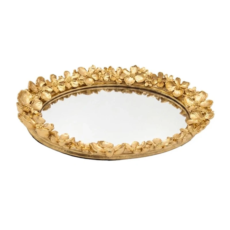 GOLD RESIN TRAY WITH EMBOSSED FLOWERS 26,5X19X3,5CM