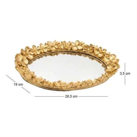 GOLD RESIN TRAY WITH EMBOSSED FLOWERS 26,5X19X3,5CM