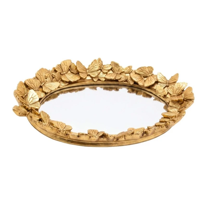 GOLD RESIN  EMBOSSED BUTTERFLY TRAY  27X20X4CM