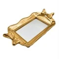 GOLD RESIN TRAY WITH BOWS AND MIRROR 31X17X5,5CM