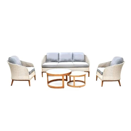 IBIZA Set Alu Natural/White Wicker 5pcs (Cushions Grey)